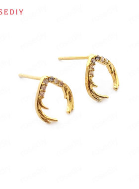 Diy饰品配件铜镀真金耳环耳饰耳针配件镶锆 鹿角 耳钉 33725