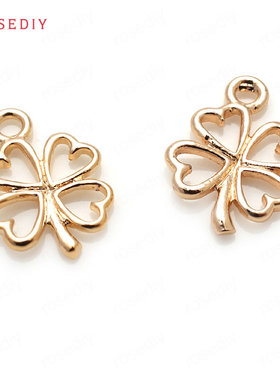 diy铜镀真金耳环头饰四叶草挂坠