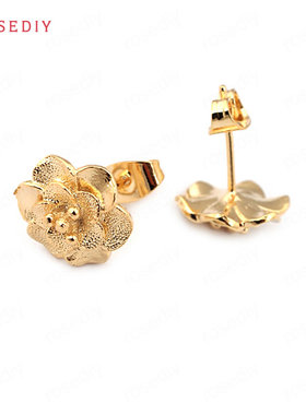 Diy饰品配件铜镀真金耳环耳饰耳针配件11MM 磨砂 花 耳钉 33722