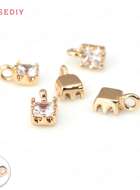 Diy饰品配件项链手链耳环发饰头饰配件镶锆方形吊坠挂件尾珠31964