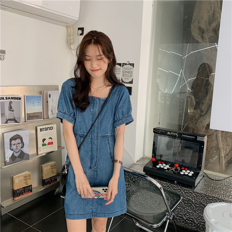 Real shot real price show thin zipper denim dress