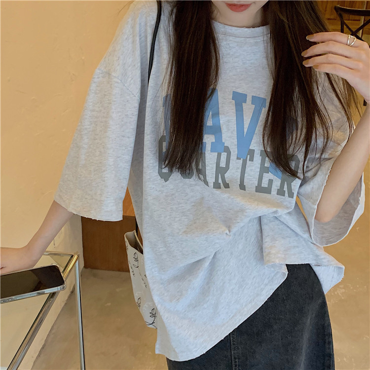 Real price loose letter print short sleeve T-shirt