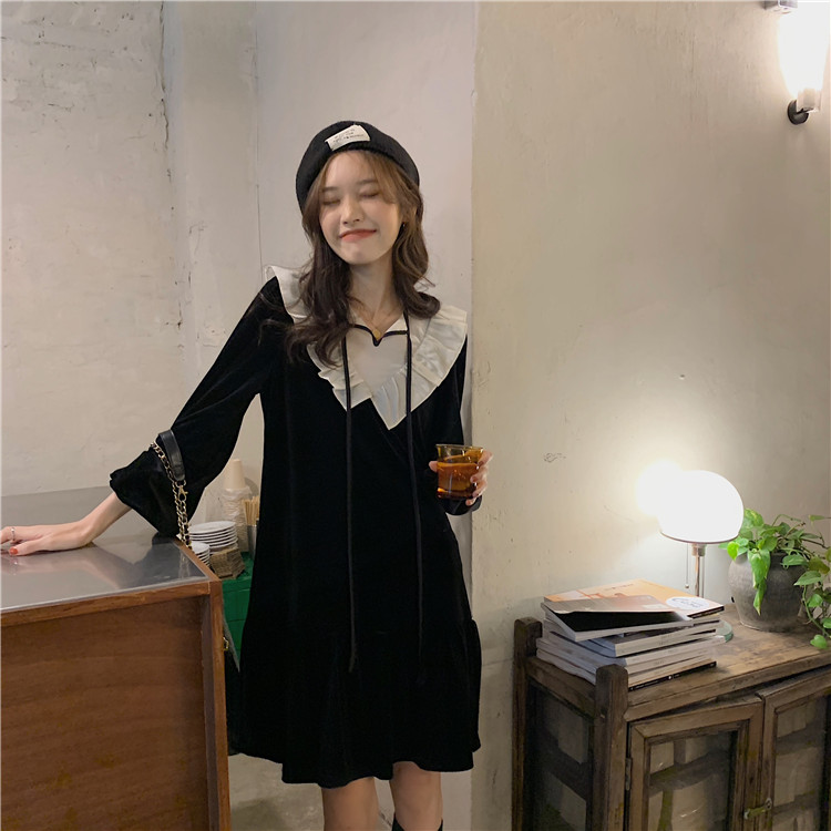 Real price early spring lace collar Long Sleeve Dress