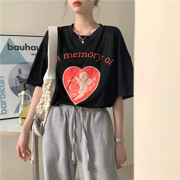 Real price loose print short sleeve T-shirt