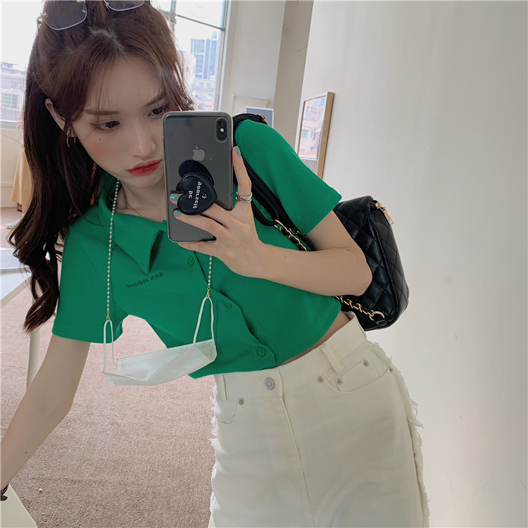 Real price show thin polo collar short embroidery short sleeve T-shirt