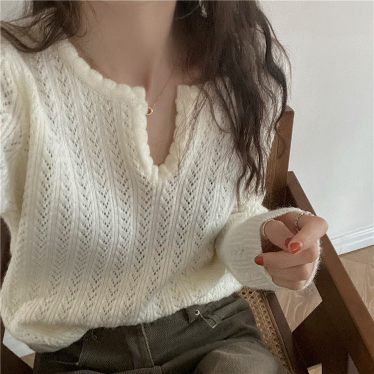 Real price temperament V-Neck long sleeve T-shirt