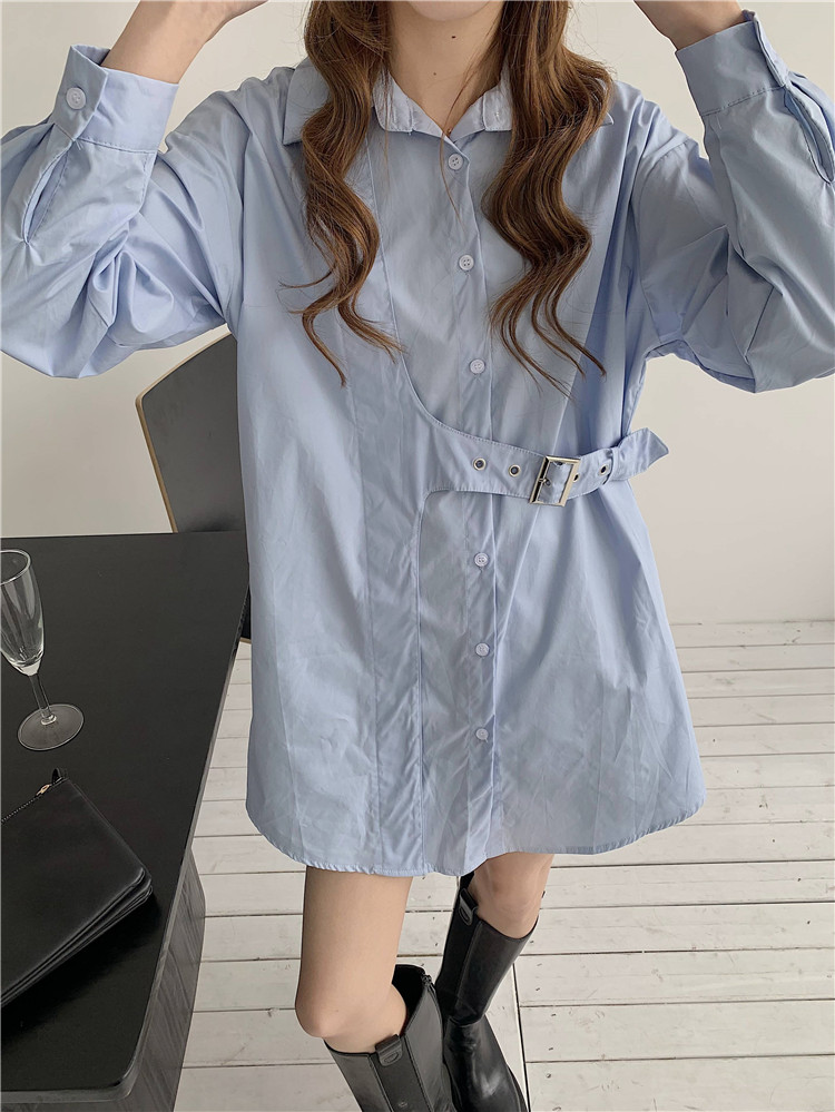 Real price loose waist long sleeve shirt