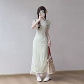 复古中式 2026新款 改良 旗袍夏绿色小个子短款 忆南栀上班可以穿着