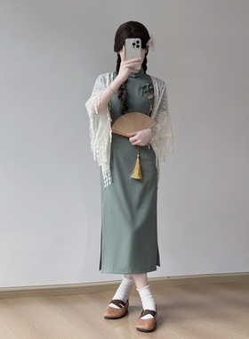 忆南栀  新中式绿色旗袍女夏改良版2026新款高考送考小个子年轻款