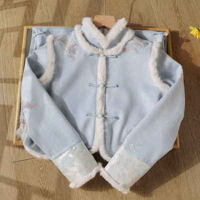 蓝色新中式旗袍新款过冬小个子