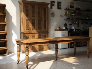 美式法式地中海中古风大餐桌可伸缩加长橡木做旧出口孤品梅拉德色