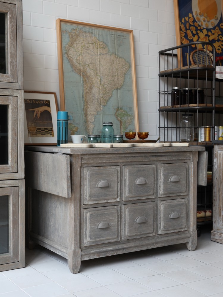 法式田园乡村厨房岛台柜子工作桌老木头复古做旧灰库存样品清仓