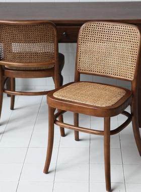 法式中古风餐椅子藤面美拉德棕色thonet索耐特藤椅曲木