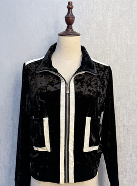 秀巧正品20068丝绒外套短款拉链开衫时尚休闲气质高端精品女装