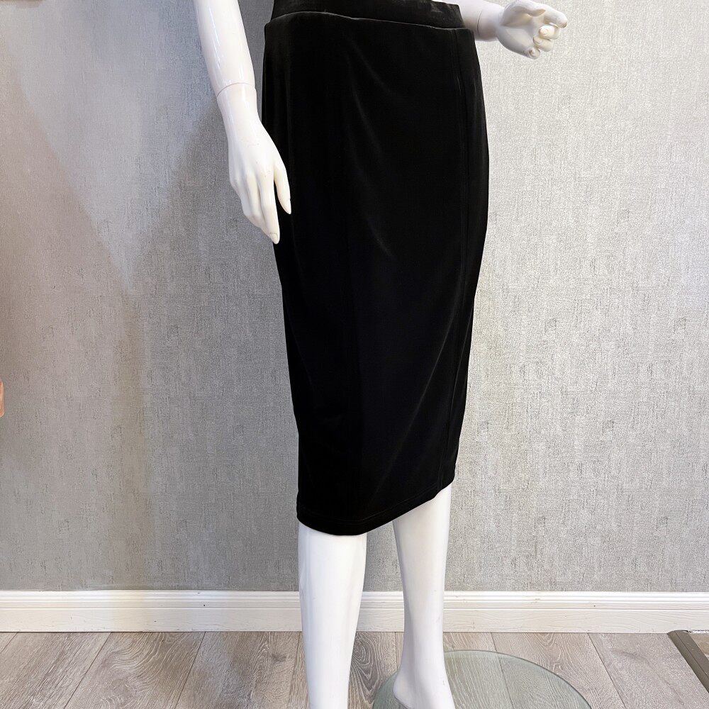 秀巧正品30026丝绒一步裙纯黑中长百搭修身显瘦气质女装高腰通勤