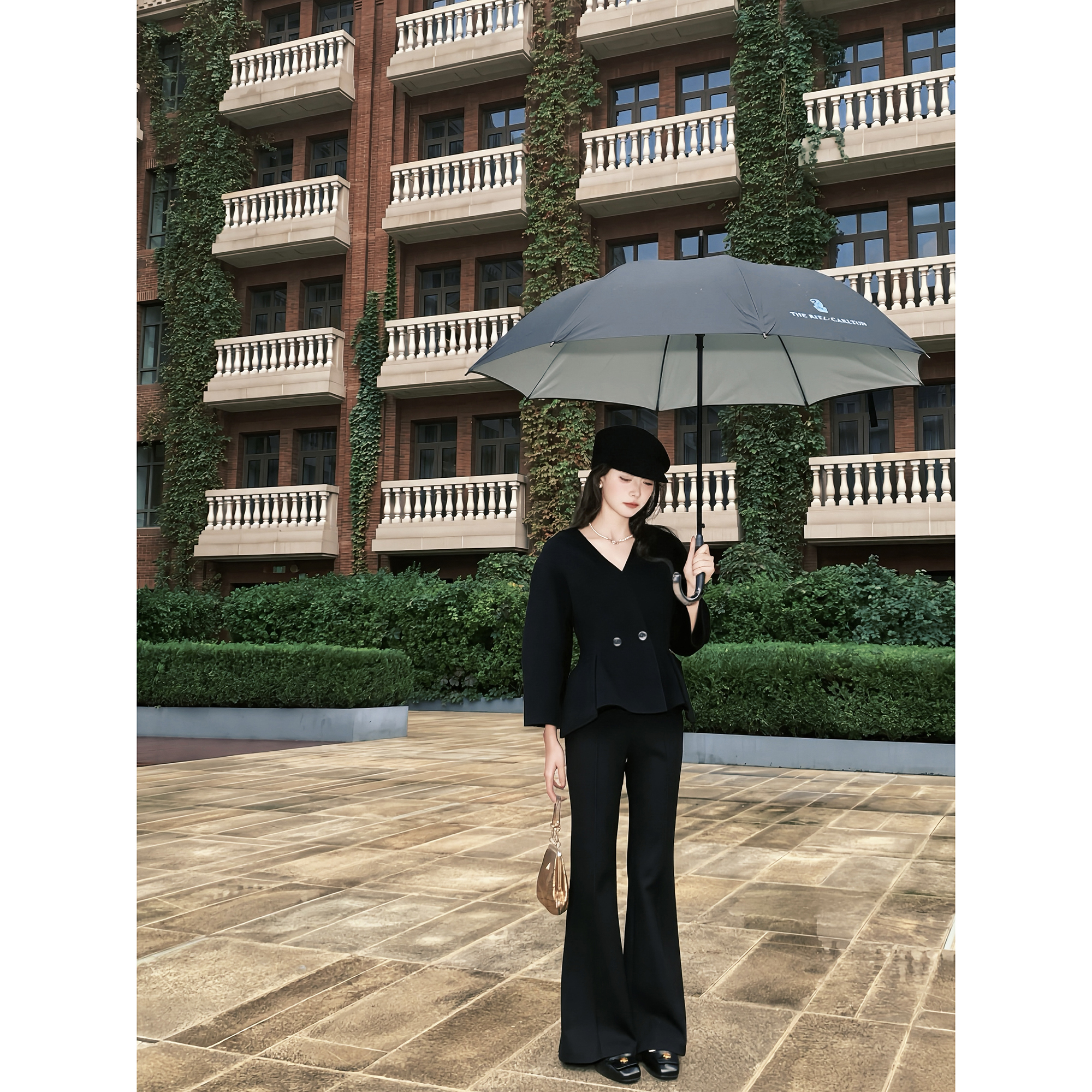 Thecoco 版型cao好直腿微喇裤女秋冬季气质百搭显瘦黑色长裤