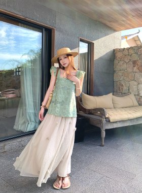 Thecoco 鸭蛋青绿灰色花朵肌理感气质伞半裙女夏季百搭氛围感裙子