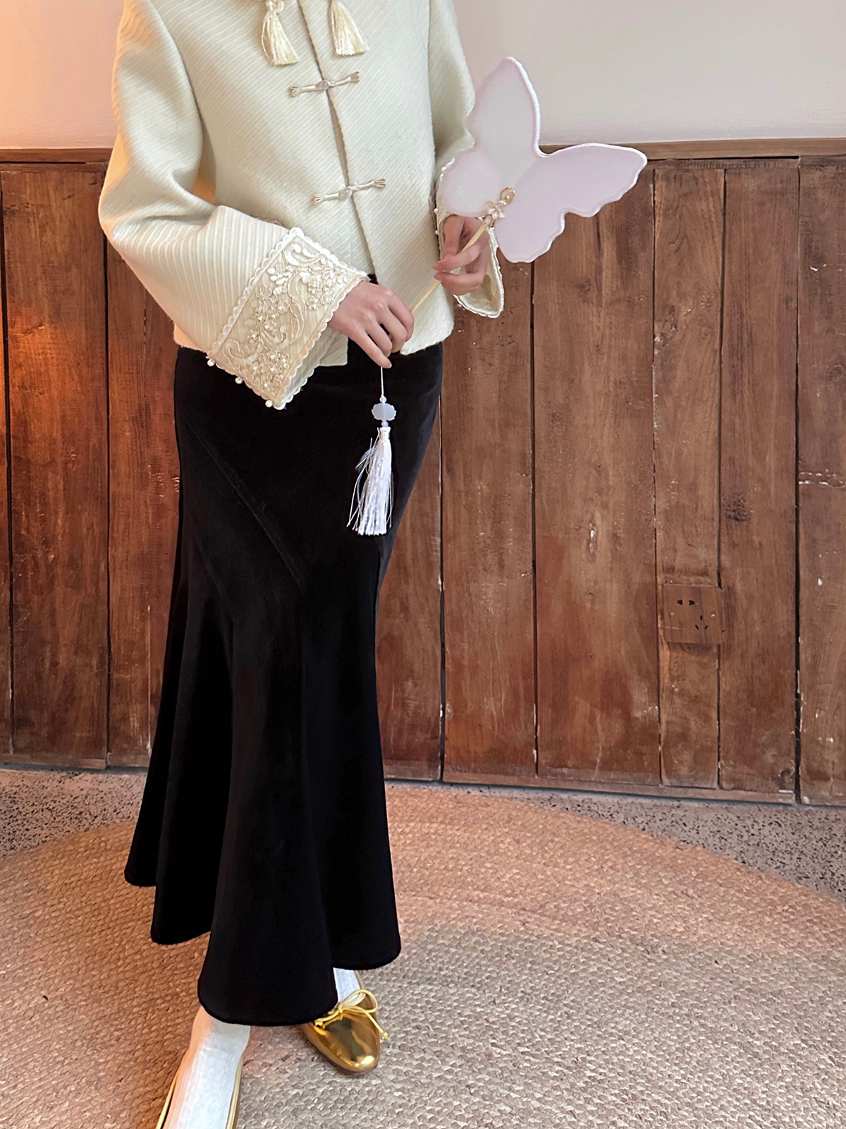 Thecoco好版型黑丝绒鱼尾半裙