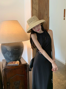 Thecoco 日常新中式刺绣收腰连衣裙女夏季修身显瘦露肩气质长裙子