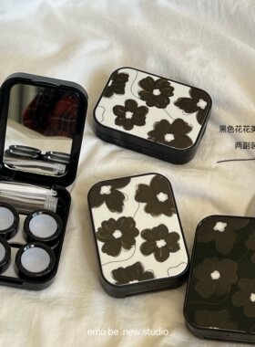 法系暗黑色花质感两幅装美瞳盒