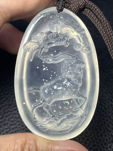 冰料岫玉牌子雪花棉生肖羊