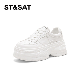 厚底增高运动休闲鞋 女SSC2112C7U 星期六春秋系带小白鞋 St&Sat