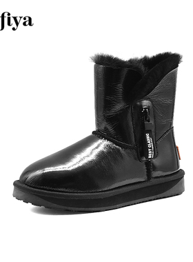 Safiya/索菲娅新款冬季保暖毛里雪地靴厚底拉链短靴女SF9411A078