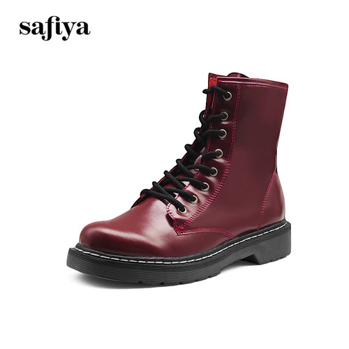 索菲娅圆头系带牛皮马丁靴女