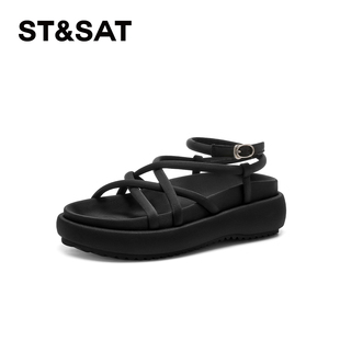 增高一字带休闲凉鞋 厚底罗马鞋 女SSC2115C6L 星期六夏季 St&Sat
