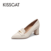 女KA54121 KISS 尖头粗高跟鞋 单鞋 CAT 接吻猫春秋羊皮乐福鞋