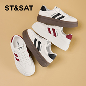 厚底增高板鞋 St&Sat 星期六春秋拼色休闲系带小白鞋 女SSD1112CAK