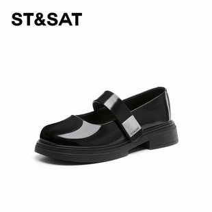 星期六春秋圆头厚底玛丽珍一字带复古乐福鞋 St&Sat 女SSC111104V