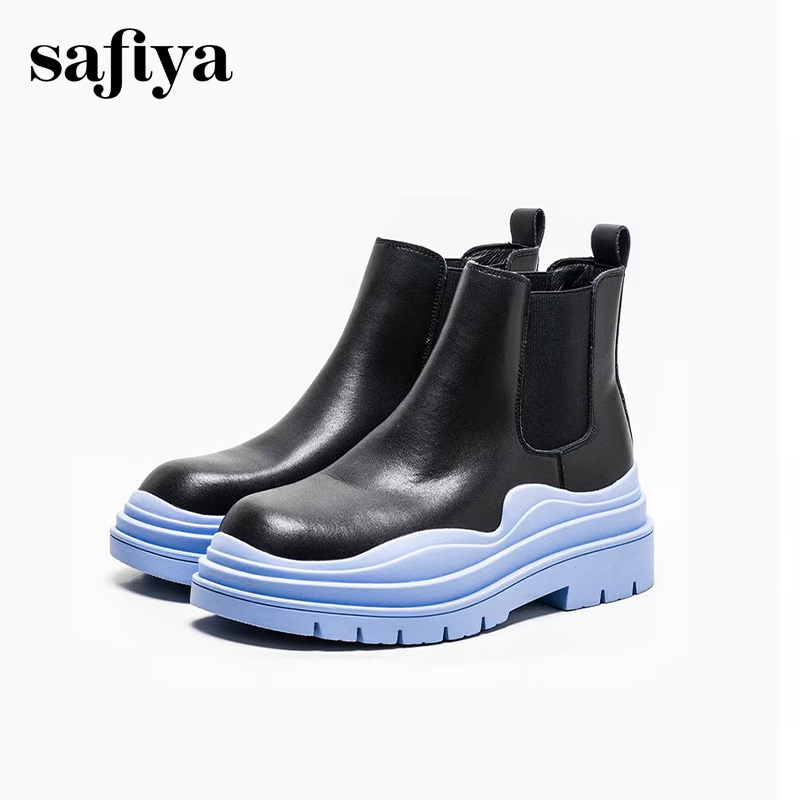 索菲娅时尚拼色厚底增高短筒靴女