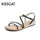 接吻猫夏季 新款 水钻一字扣带低跟露趾凉鞋 KISSCAT 女KA21387