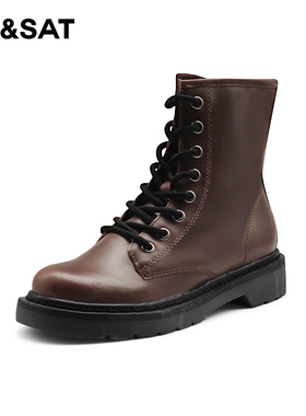 Safiya/索菲娅秋冬新款厚底增高圆头系带拉链马丁靴女SF24116004T