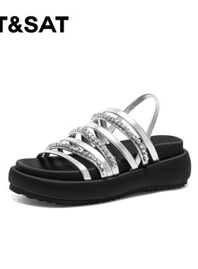 St&Sat/星期六夏季水钻细带厚底增高两穿露趾凉鞋女SSC2115C8B
