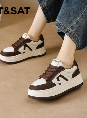 St&Sat/星期六春秋圆头系带休闲板鞋厚底增高运动鞋女SSD3112CU5