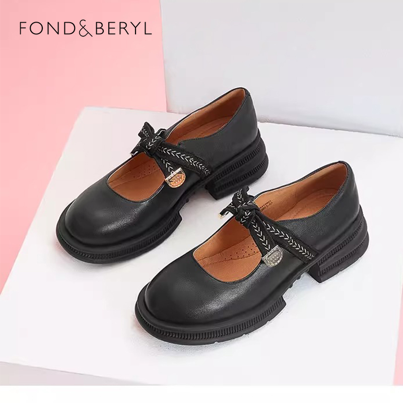 菲伯丽尔羊皮粗跟玛丽珍鞋