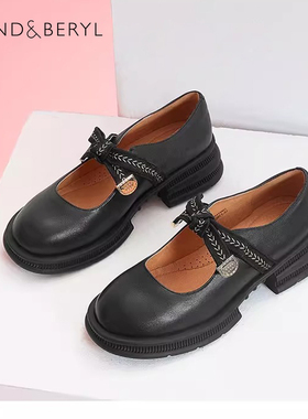 Fondberyl/菲伯丽尔春秋羊皮玛丽珍鞋蝴蝶结粗跟单鞋女FB33111003