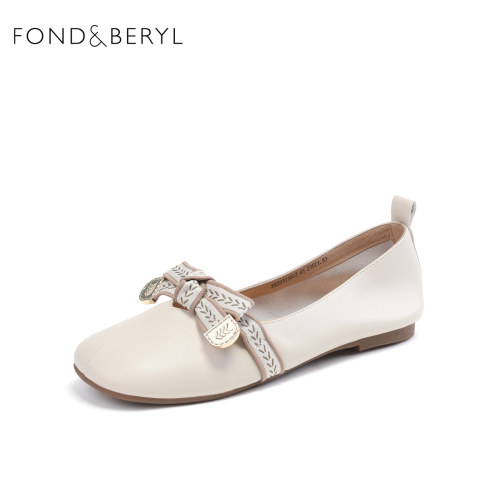 Fondberyl/菲伯丽尔春秋羊皮蝴蝶结方头低跟芭蕾单鞋女FB33111007