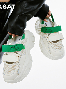 St&Sat/星期六春夏厚底增高老爹鞋魔术贴休闲凉鞋女SS32114D74