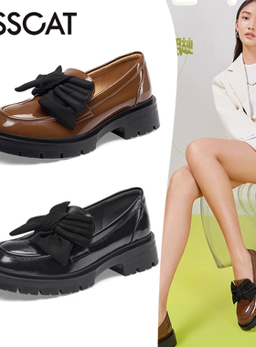 KISSCAT/接吻猫春秋牛皮厚底乐福鞋蝴蝶结一脚蹬单鞋女KA32540-55