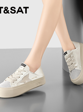 St&Sat/星期六春秋亮片系带板鞋厚底增高休闲单鞋女SSC1112C57