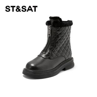 St&Sat 靴保暖绒里厚底增高短靴女SS1411A051 星期六秋冬牛皮时装