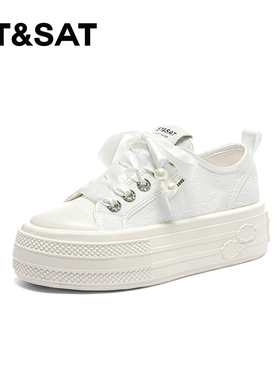 St&Sat/星期六春秋系带小白鞋厚底增高运动休闲单鞋女SSC1112C44