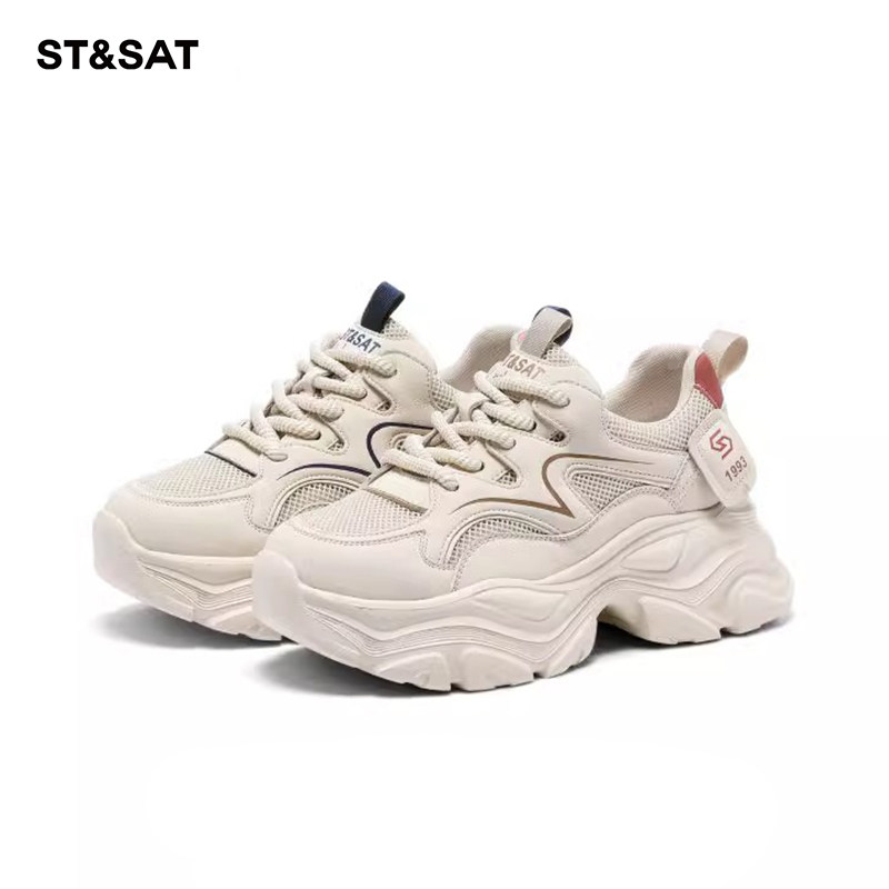 St&Sat/星期六春秋圆头网面拼接系带增高厚底老爹鞋女SSC1112736,女鞋,老爹鞋,淘宝优惠券,粉丝福利购,淘宝优惠卷