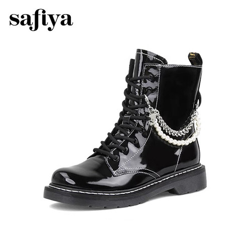 索菲娅时尚珍珠百搭厚底马丁靴女