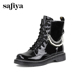 Safiya 索菲娅秋冬牛漆皮马丁靴珍珠链条厚底短靴女SF14116021
