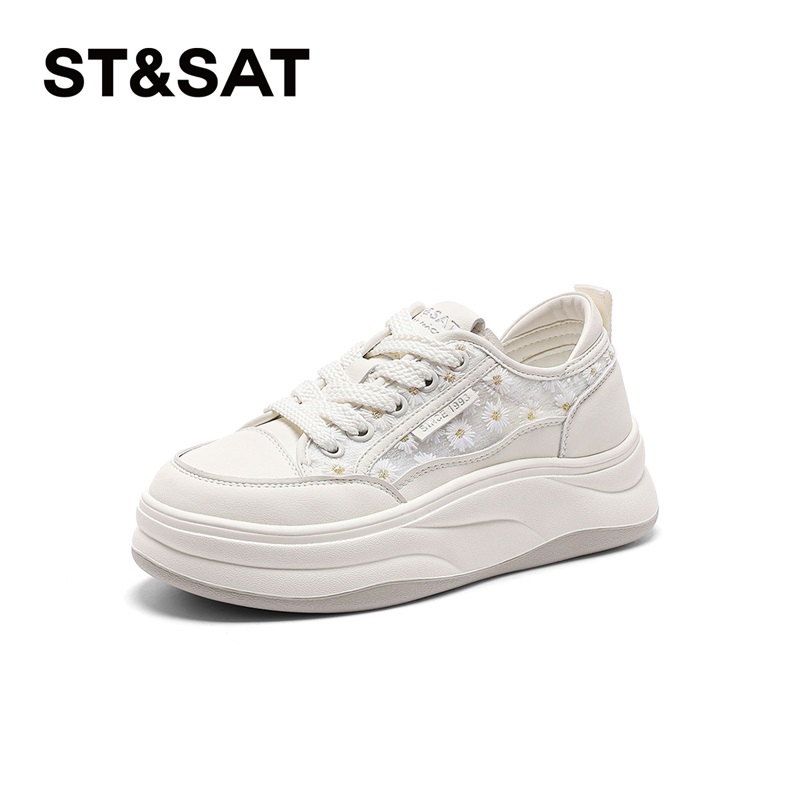 星期六休闲系带厚底增高小白鞋