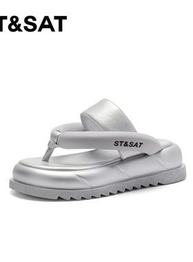 St&Sat/星期六夏季厚底增高夹趾一字型外穿凉拖鞋女SSC2110B80